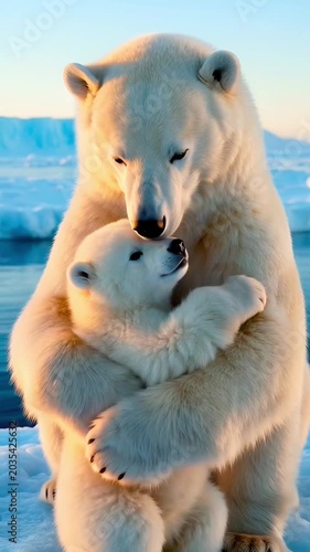 Polar Bear Mother and Cub on Arctic Ice