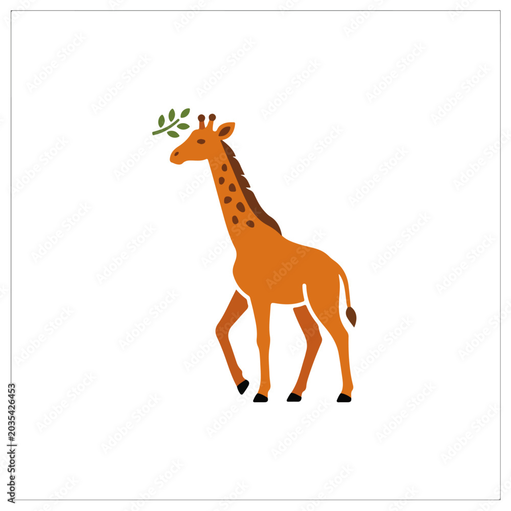 Fototapeta premium Minimalist Walking Giraffe Flat Vector Illustration