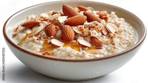 Hearty oatmeal with almonds and honey drizzle comfort food gluten free breakfast