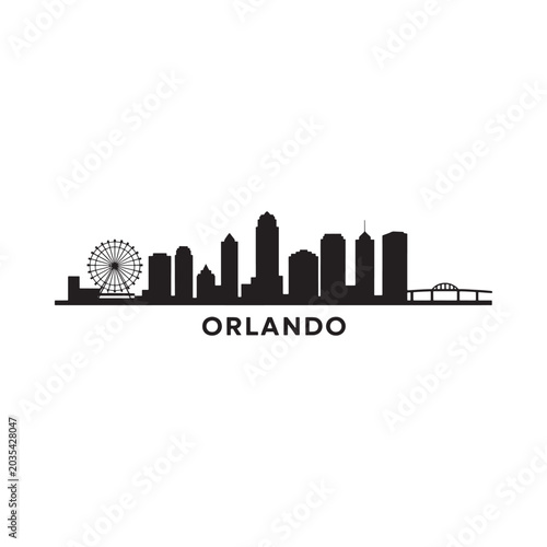 Orlando skyline silhouette with ferris wheel and city name