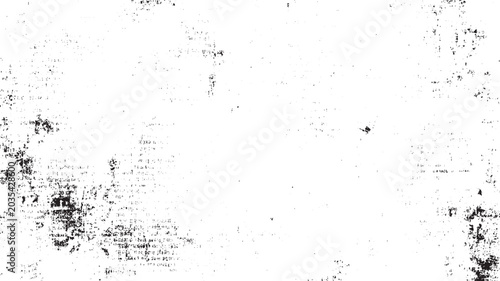 Billede på lærred Black ink splatters and smudges on white paper texture with faint text fragments