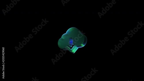 Glassy green cloud download icon rotating