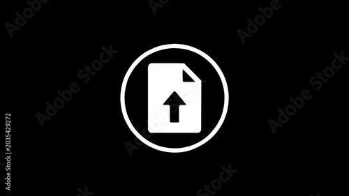 Uploading document icon glitching animation on black background