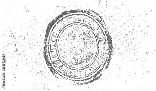 Tableau sur toile Grungy circular stamp imprint with distressed texture and scattered speckles gru