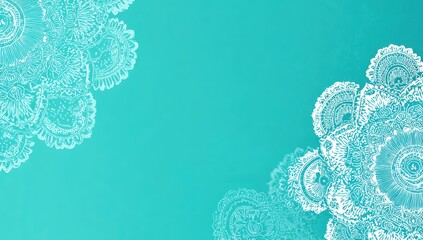 intricate White Lace Mandala Corners on Teal Background for Elegant Decorative Artistic Design

