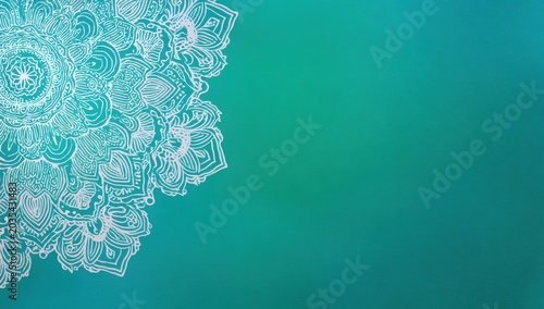 Intricate Turquoise and White Mandala on Teal Gradient Background for Elegant Decorative Artistic Design
