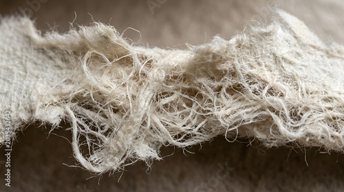 Textile Texture: Close-up of frayed cloth, showing fibers and fabric detail