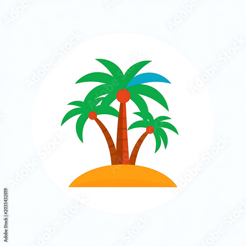 Cartoon island with palm trees and coconuts, tropical vacation symbol, summer beach holiday icon