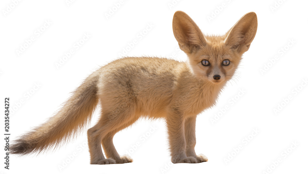 Naklejka premium Fennec fox with large ears standing on white