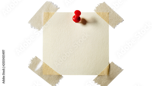 Fotografija Cream colored paper note with red pushpin and tape