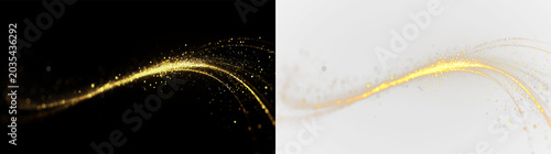 Obraz na plátně Swirls of golden light move across isolated on transparent and black background,