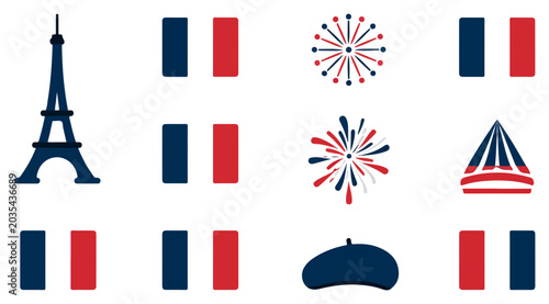 Bild auf Leinwand French national symbols and cultural icons collection.