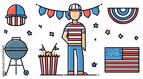Man celebrating Independence Day with grill.