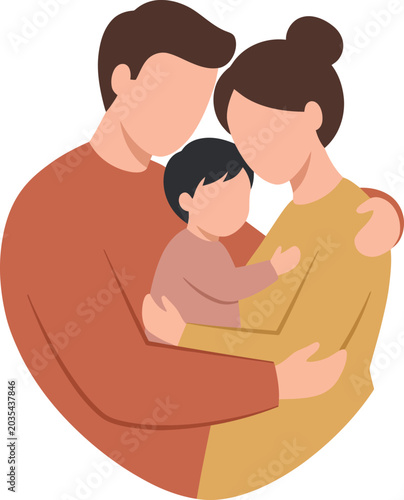 Minimalist Faceless Family Embrace Vector Illustration for Parents' Day