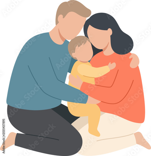 Father and Mother Hugging Child Flat Vector Graphic
