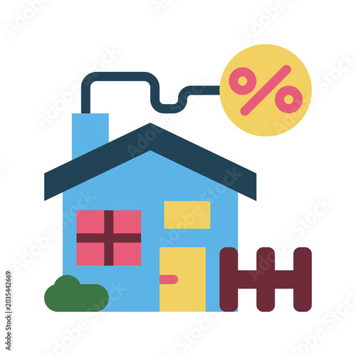 House mortgage interest rate concept. Flat vector illustration of home loan and property tax.