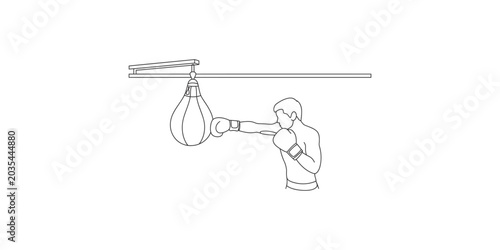 Photos A line drawing of a man boxing with a punching bag on a swivel