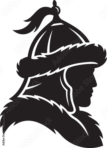 Tableau sur toile Mongolian warrior profile portrait vector illustration ancient tatar hun warrior