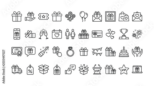Collection of various gift icons and symbols for celebrations and special occasions online shopping