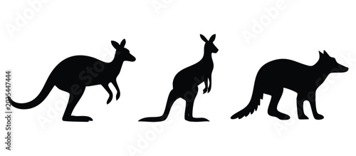 Foto Australian kangaroo and dingo silhouettes set on white background
