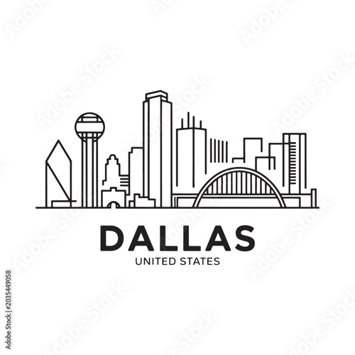 Dallas skyline illustration linear style with city name