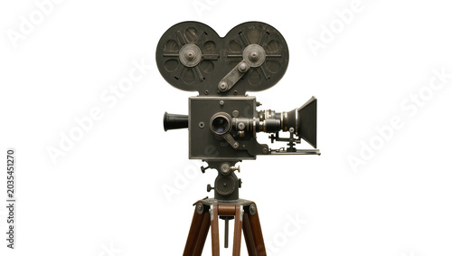 Canvas Print Vintage film camera on tripod with two reels