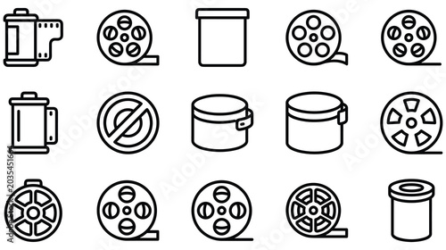 Schilderij op canvas Photography film reel outline icons for analog video production set