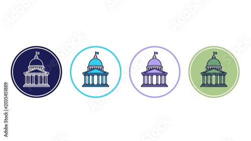 capitol building government law justice vector icons showcasing diverse color variations for legal and political graphic resources.