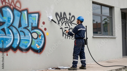 Worker Removing Graffiti