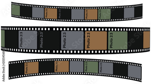 Cinema film strips curved frames for photography placeholders set pack.