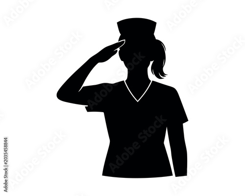 Female nurse vector silhouette on white background.