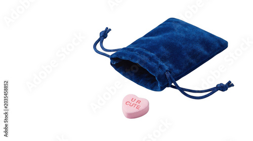 Blue Velvet Pouch With Ur Cute Conversation Heart Candy