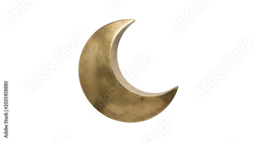 Brass Crescent Moon Sculpture Isolated On White Background