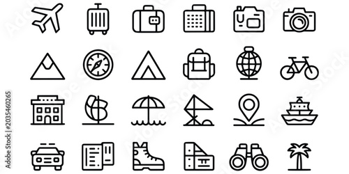 Bild auf Leinwand Travel and tourism line icon collection for vacation planning global adventure a