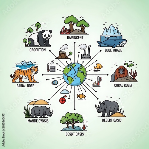 Environmental conservation infographic with endangered animals