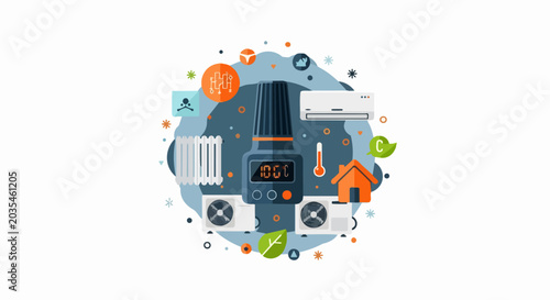 Smart Home HVAC System and Climate Control Illustration for Energy Efficient Heating and Cooling Solutions
