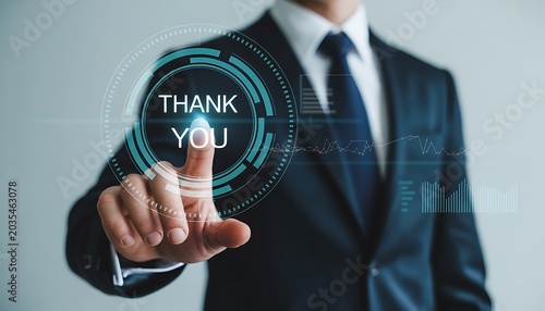 Businessman thanking with futuristic interface