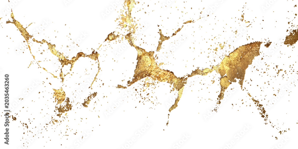 Obraz premium Abstract golden foil splatter texture and luxurious gold dust cracks on white background vector illustration.