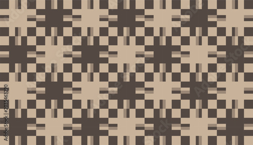 Bild auf Leinwand Seamless pattern design featuring a geometric grid with a woven or plaid-inspired aesthetic in warm, earthy brown and beige tones