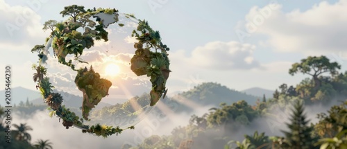 Modern 3D Render of Earth Day Celebration with Lush Greenery and Sunlight