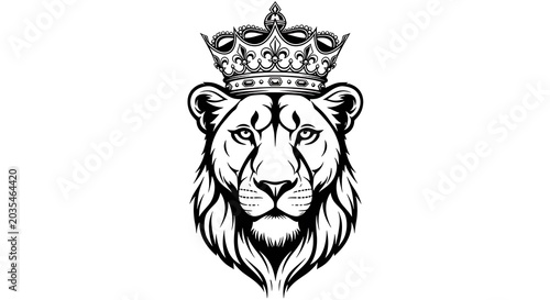 Lion head with ornate crown line art illustration