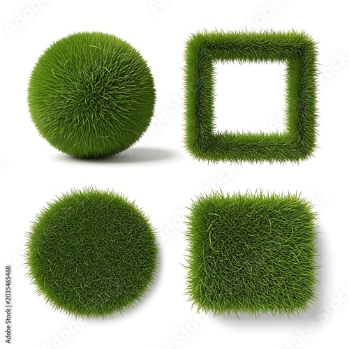 Geometric shapes and frames made from green grass