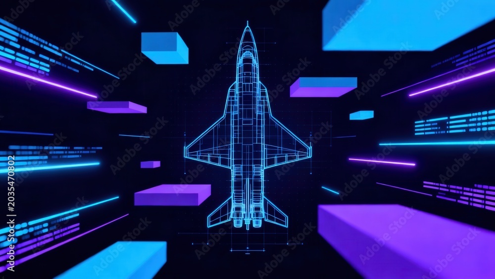 Obraz premium Futuristic space shuttle in neon environment