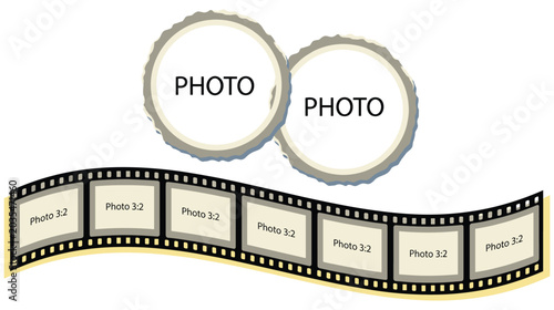 Vászonkép Film strip template with two round photo frames for creative album layout