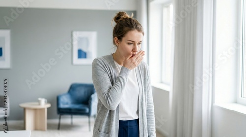 Young woman with bad breath. Photo.