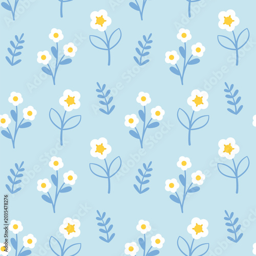 Spring seamless floral pattern on blue background