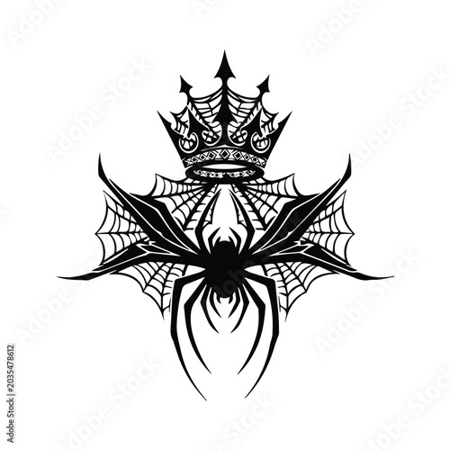 Foto Spooky spider queen crown, vector silhouette illustration with web and arachnid design