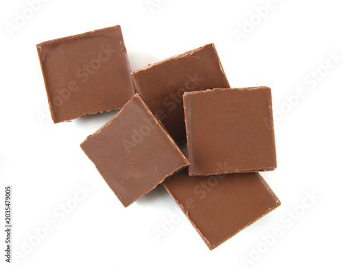 Chocolate pieces on white background