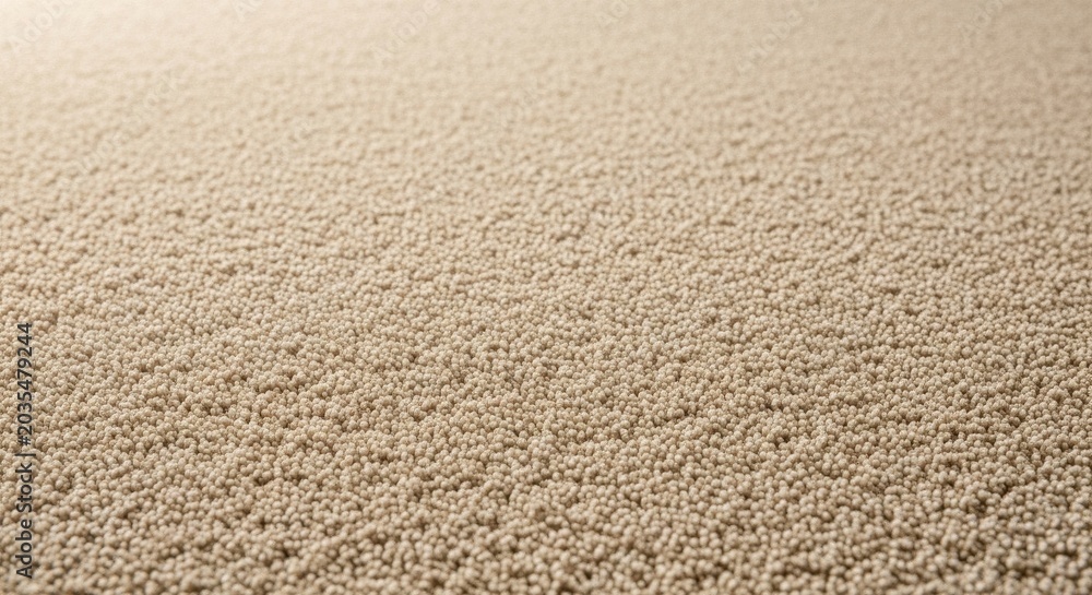 Naklejka premium Close-up view of a soft, dense beige carpet with a plush pile offering warmth and comfort for home interiors.