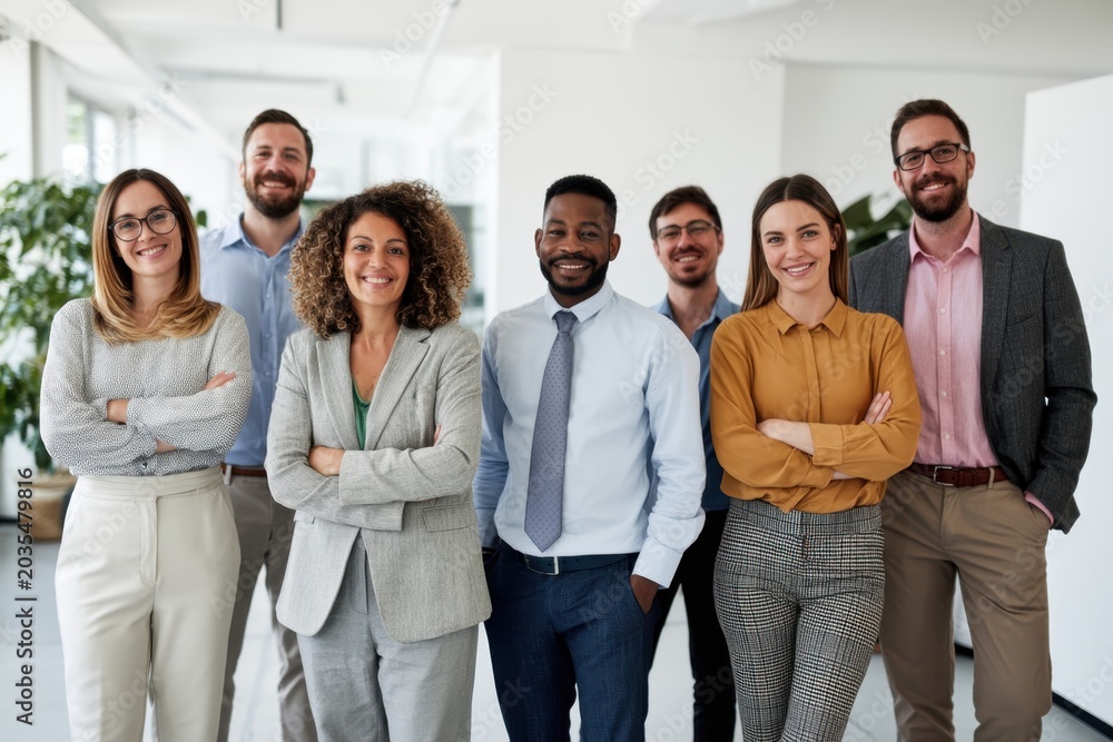 Fototapeta premium The Team of Diverse Professionals Standing Confidently Together in a Bright Office